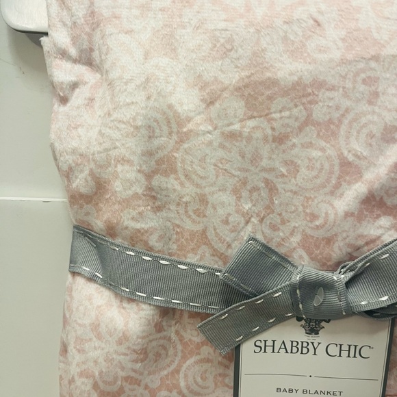 Shabby Chic Lace Stripe Baby Nursery Blanket Pink & White Medallion Pattern - Picture 3 of 12